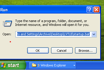 Windows XP - LV-TUI - Run application command